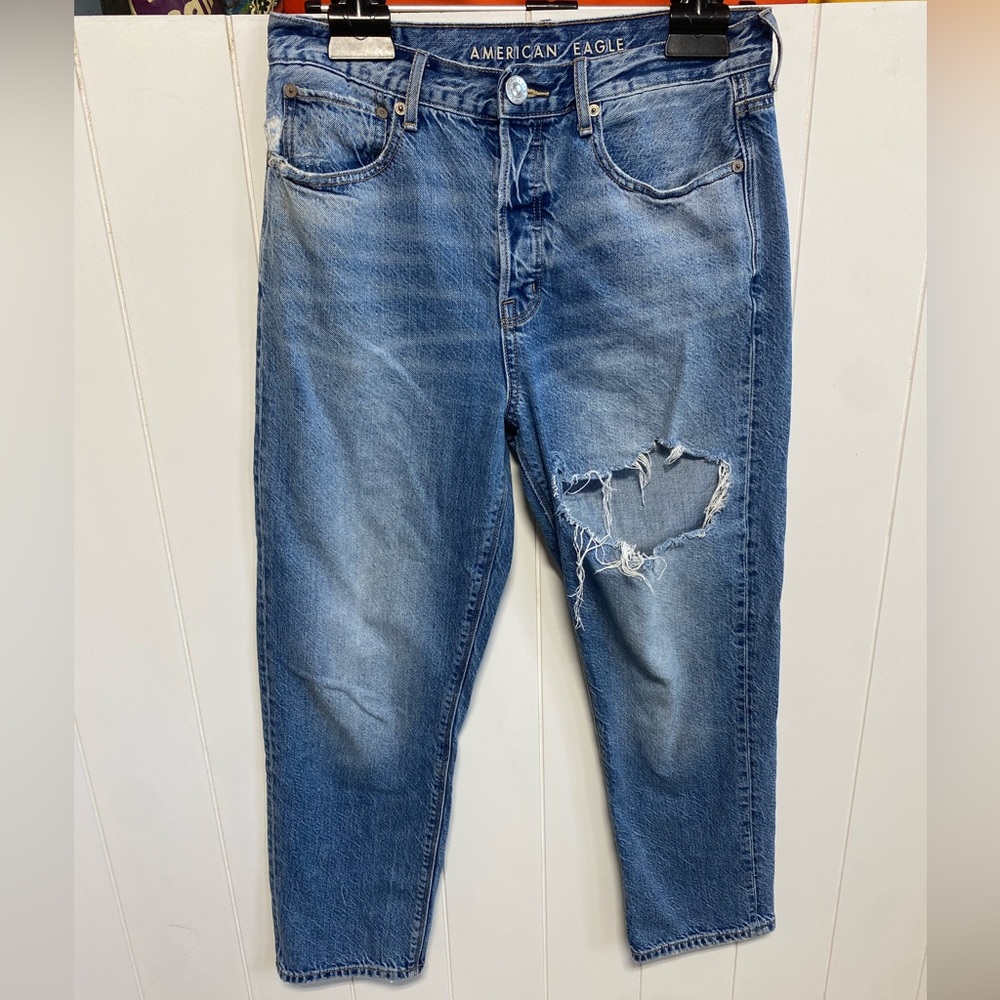American Eagle 90s Boyfriend Fit sz 4 short distressed button fly jeans